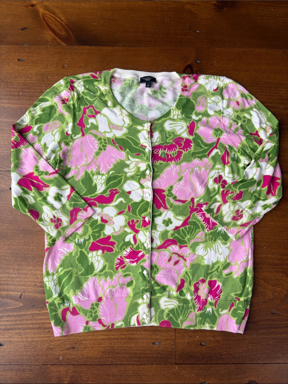 Talbots Lightweight Cotton Cardigan Floral Size LP